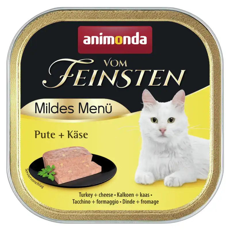 Super-Preis Sparpaket 8 x 100 g Animonda vom Feinsten Mildes Menü Pute + Käse Katzen Nassfutter